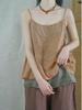 Women Vintage Embroidery Camis Patchwork Color Summer Soft Ramie High Quality Tops Female Camis