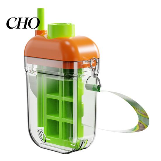 Ice Cube Mold Water Bottle 2-in-1 Maker & with Straw, Press-Release Silicone Friendly for Freezer, Leak-Proof Portable Cup Gym Travel, BPA-Free Summer