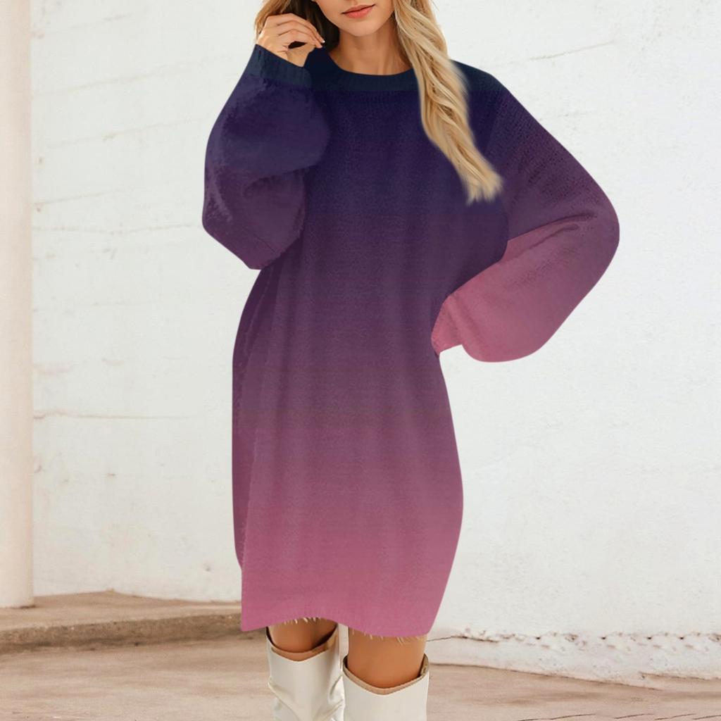 Женские повседневные плюшевые платья с круглым вырезом и длинным рукавом