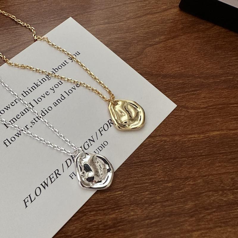 S925 Sterling Silver Texture Pattern Necklace Wind Blogger Simple Fashion Niche Autumn And Winter Pleated Sweater Chain