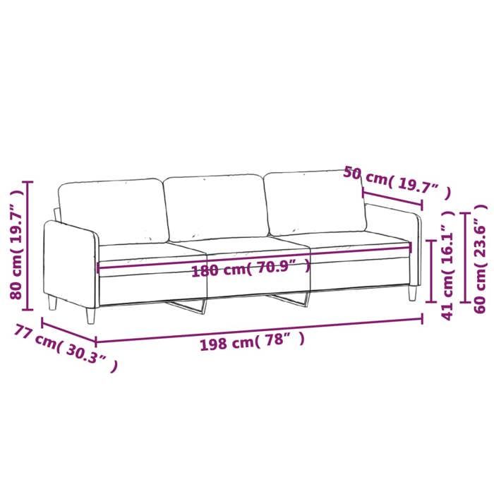 VidaXL Canapé à 3 places Noir 180 cm Tissu 359490