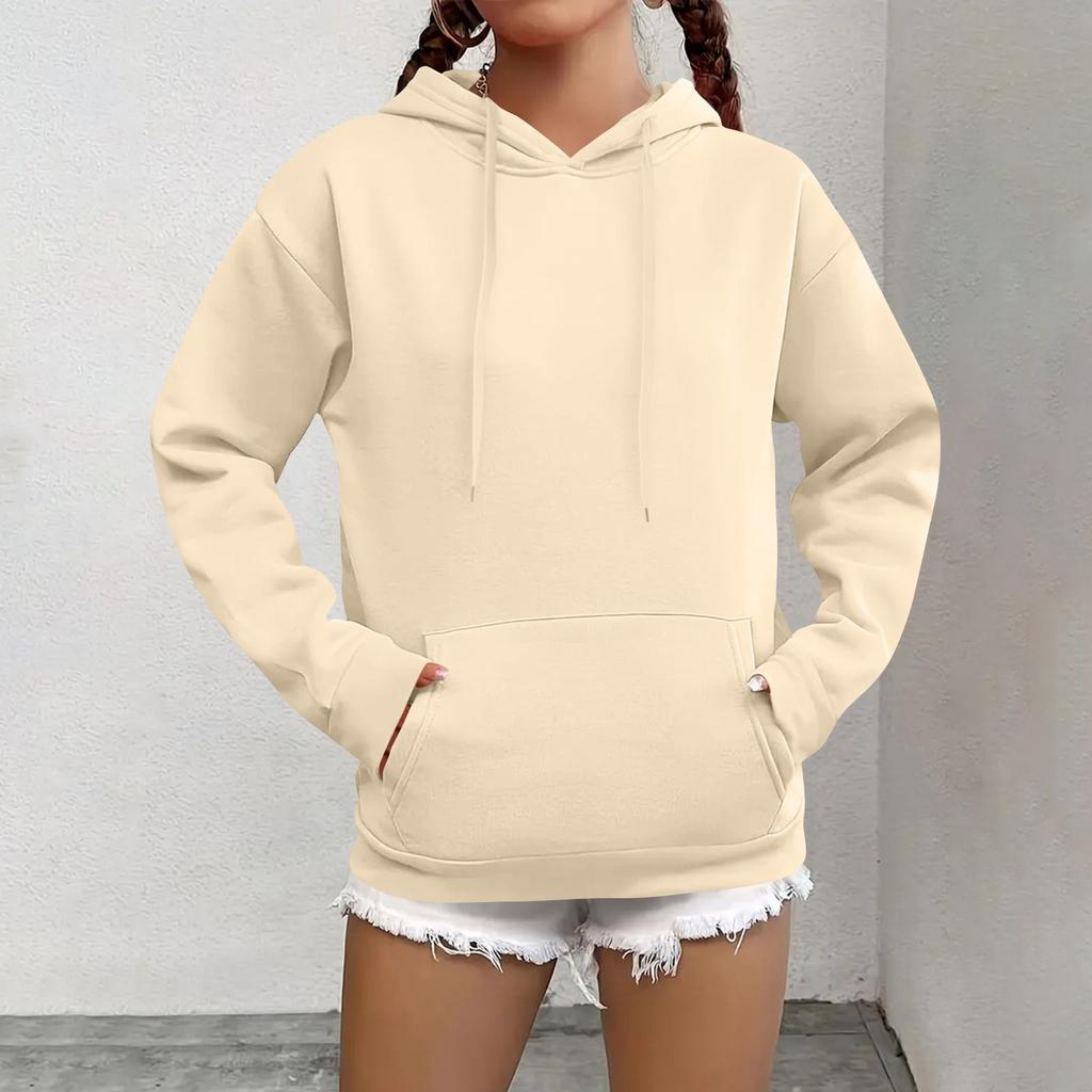 Women's Fashion Casual Sweatshirt Solid Color Hooded Pullover Sweatshirt With Pocket