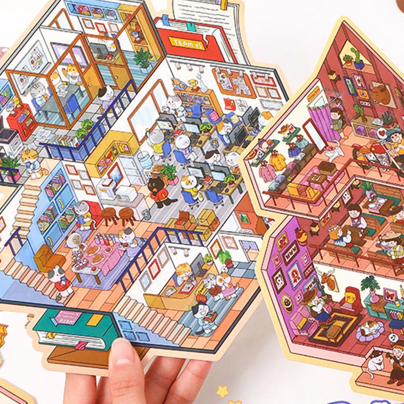 1 комплект мультяшных 3D-наклеек «сделай сам», карманные наклейки для сцен в каюте, наклейки для наклеивания, большие миниатюрные наклейки для сцен, подарки на день рождения