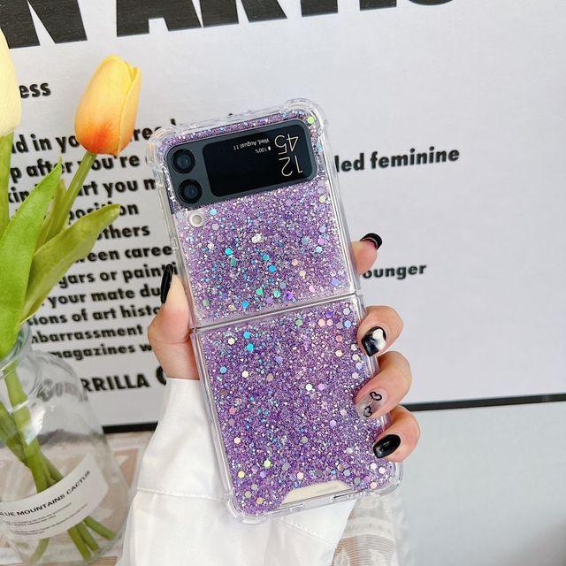 For Samsung Z Flip 4 Case Sequin Fantasy Transparent Folding Phone Case For Samsung Z Flip 3 Z Flip4 Shockproof Hard Back Cover