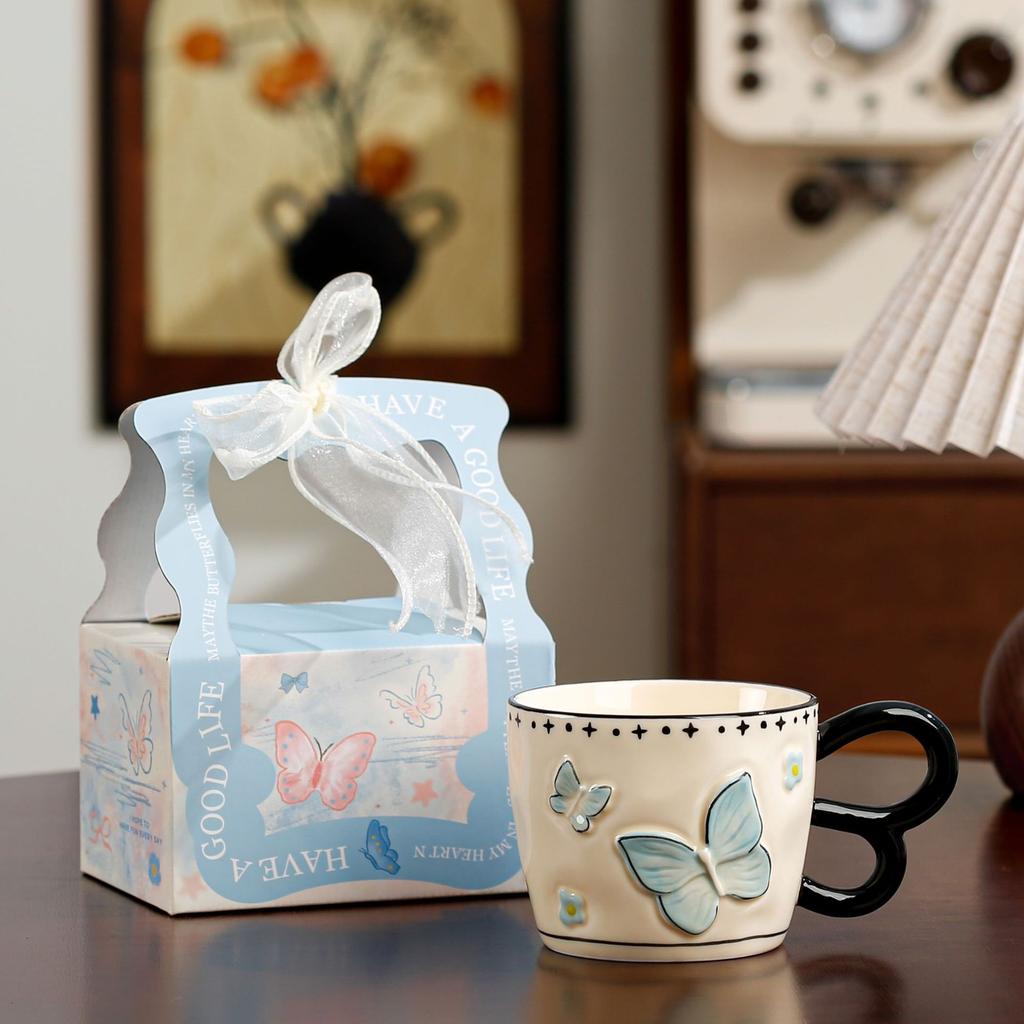 Высококачественная чашка-бабочка в форме сердца для девушки, сувенирная чашка для воды, подарок на день рождения, кофейная кружка с ложкой, керамическая чашка