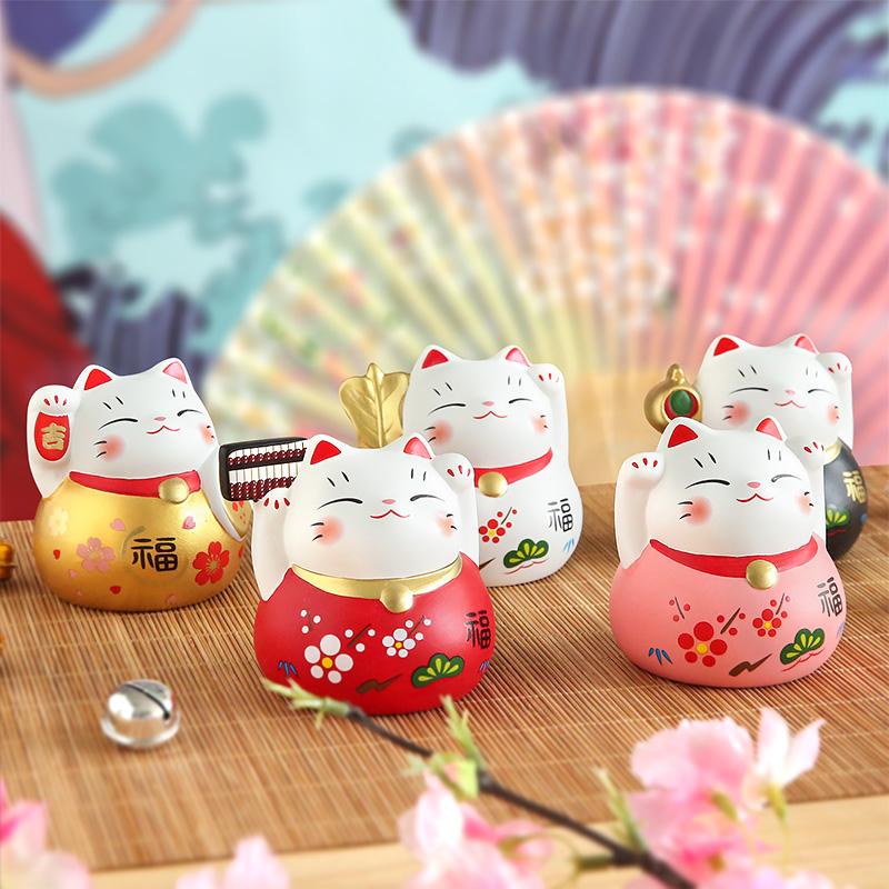 3-дюймовая керамическая фигурка кота удачи Манэки-нэко, ручная роспись, украшение, маленький кот удачи с подставкой под приборы