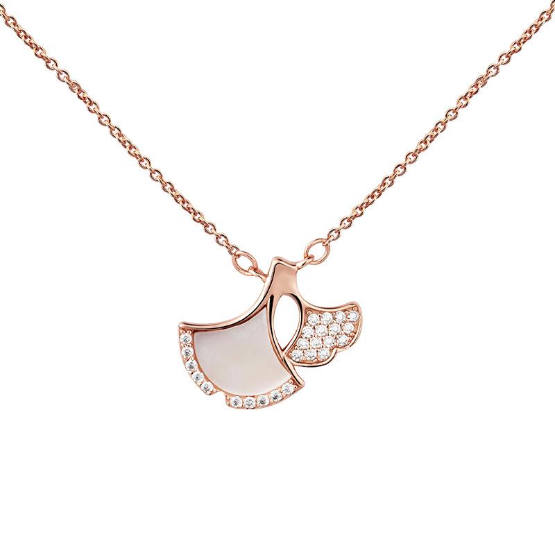 Ожерелье из стерлингового серебра 925 пробы с листьями гинкго и белыми ракушками, женское темпераментное, блестящее, с цепочкой на ключицу