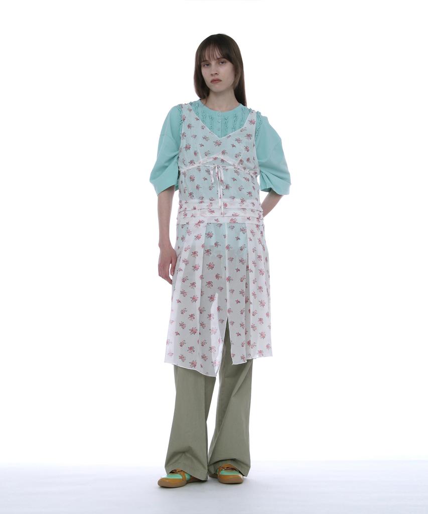 Partimento Woman Floral Pleated Sheer Midi Dress_White