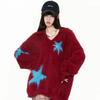 Star Contrasting Women's Sweater V-neck Plush Pullover Sweater Loose Oversized Autumn Winter Outerwear Woman Top