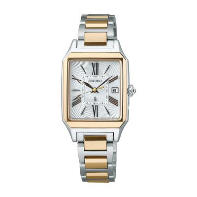Часы Seiko Lucia Квадратный дизайн Солнечные Радиоуправляемые Часы SSVW210 Серебристые Женские Золотые Женские +