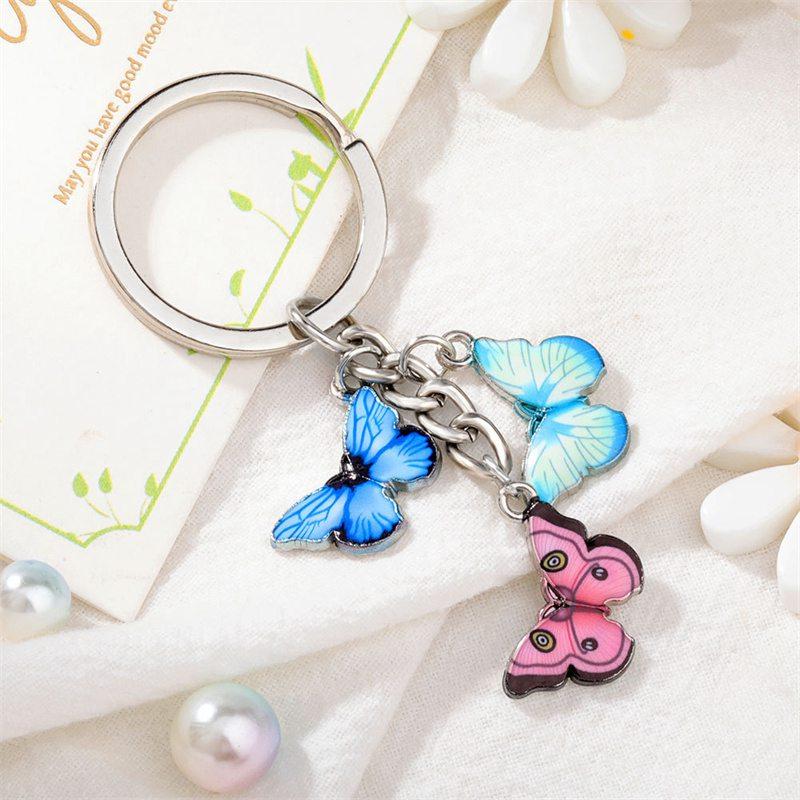 Pendant Accessories Chain Keychain Colorful Butterfly Keychain Crystal Key Key Ring Oil Necklace