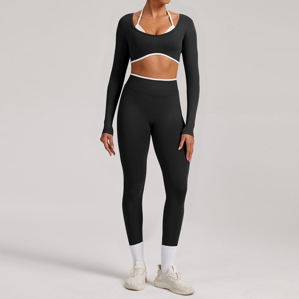 Seamless Yoga Set Long Sleeve Fitness Wear With Moisture Wicking For Women Outdoor Running