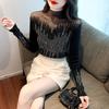 Sexy Hollow Hot Diamond Knitted Sweater for Women's Pullover Sweater Elastic Mesh Lace Bottom Top