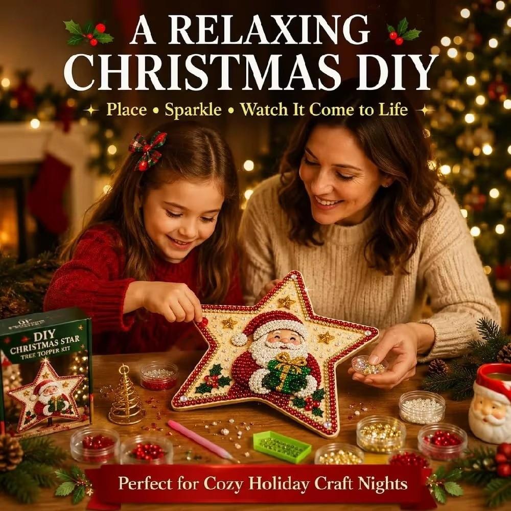 Star Shape Christmas Star Tree Topper Christmas Pearl Diamond Art Topper Christmas Decorating