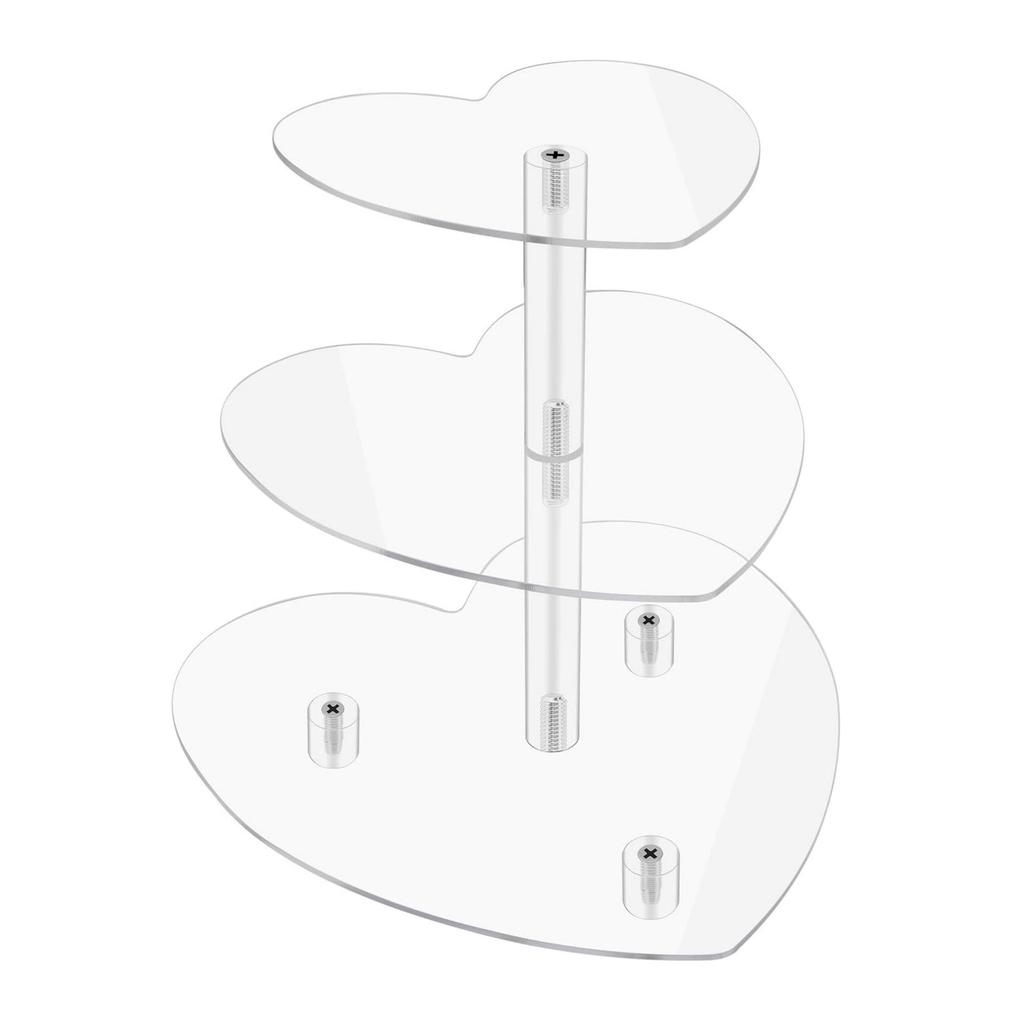 Three-Tier Heart-Shaped Acrylic Cupcake Stand for Weddings and Parties