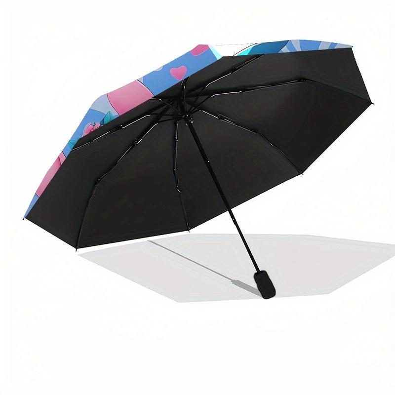 Disney Stitch,Lilo,Floral Manual Opening and Closing Umbrella, 40-Rib Reinforced Folding Design, Lightweight