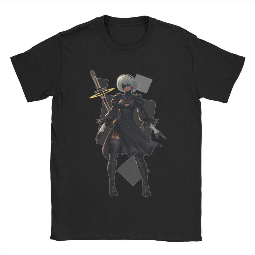 Винтажная футболка с артом по игре NieR: Automata 2B для фанатов аниме, унисекс, с круглым вырезом, из чистого хлопка, с коротким рукавом, летняя одежда