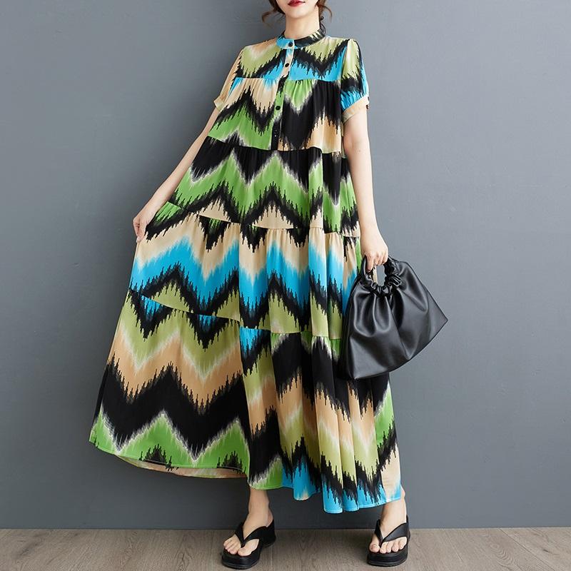 Новое винтажное платье с цветочным принтом больших размеров с коротким рукавом для женщин, повседневное свободное длинное летнее платье