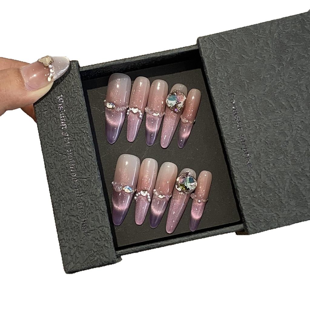 Gradient Purple French Cat Eye Pearl Small Broken Diamond Boutique K9 Diamond Milk Mist Rose Wear Armor