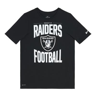 Футболка Dri-Fit для коллаборации с НФЛ Собственность Raiders Круглый вырез Принт с буквами Удобная С коротким рукавом Детские топы Черный 3Z1B7FBGL-RAI