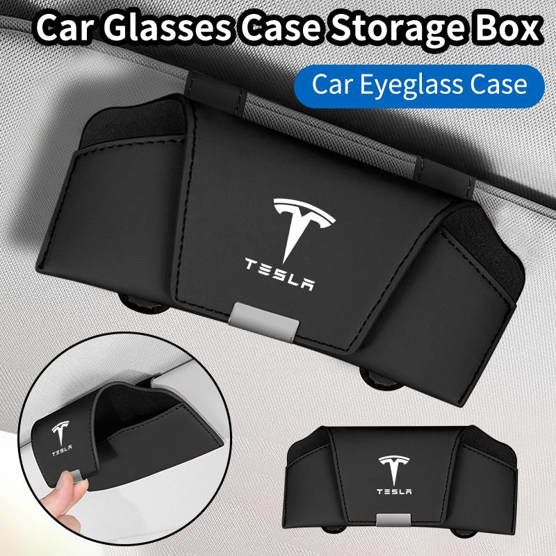 ckwjb7 Magnetic Car Visor Glasses Holder Sunglasses Storage Box Interior For Tesla Model 3 Model S Model X Model Y Roadster Bonina C