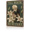 Skeleton Halloween Vintage Tin Sign - "Till Death Do Us Part" Metal Poster, Wall Decor for Black Cat Lovers Home Living Room