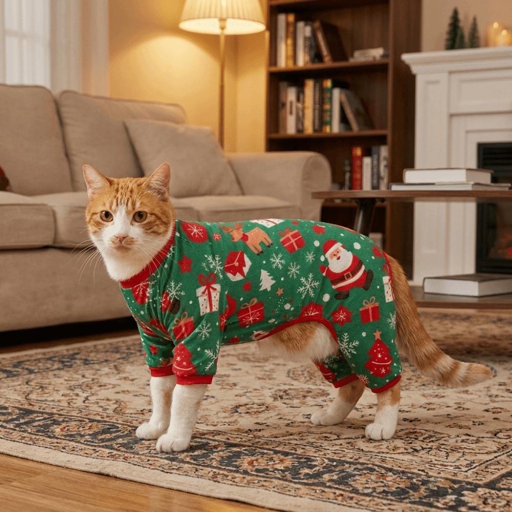 Thin Christmas Dog Clothing Santa Claus Printed Soft Pet Four Legged Clothes Comfortable Pet Festive Costume Home Wear
