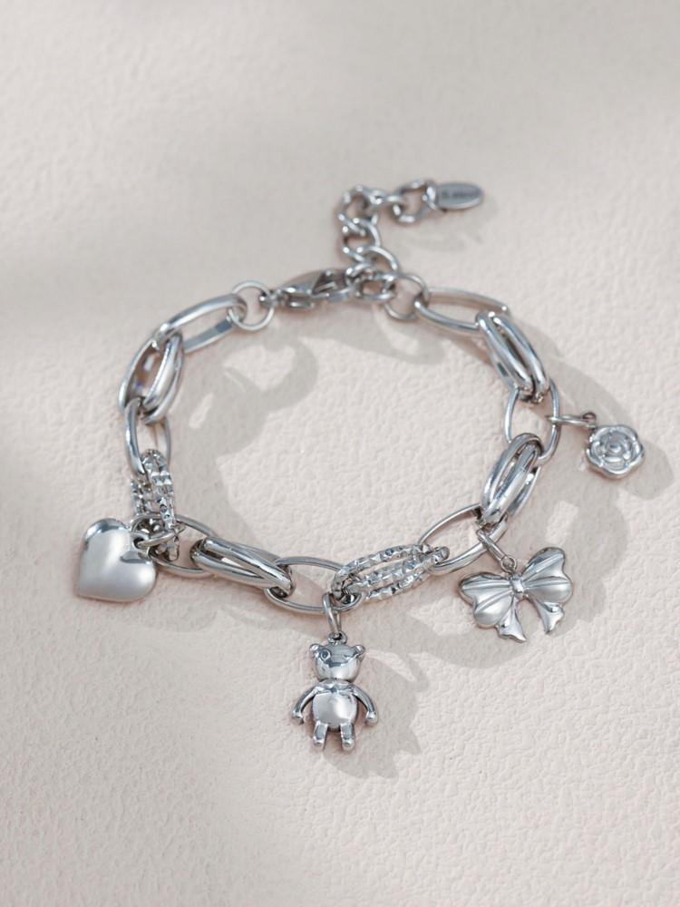 Браслет-цепочка из нержавеющей стали для женщин, с покрытием из 18-каратного золота, водонепроницаемый, не тускнеющий, с женскими шармами в виде сердца, медведя, цветка и банта