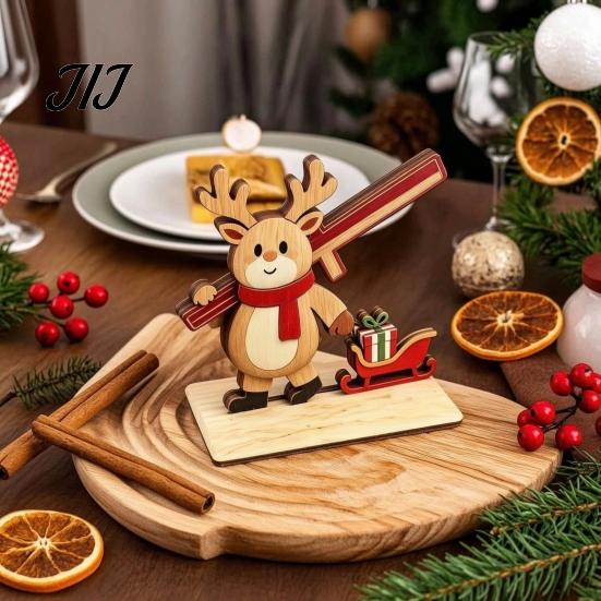 DIY Spliced Wooden Craft Christmas Tabletop Ornament, Cute Elk/Santa Claus/Snowman Desktop Rustic Elk Santa Snowman Ornaments Decorations for