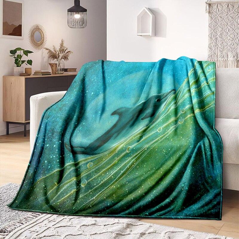 Underwater World Fish Dolphin Pattern Print Soft Flannel Blanket Sheet Sofa Office Air Conditioner Throw Blanket Gift