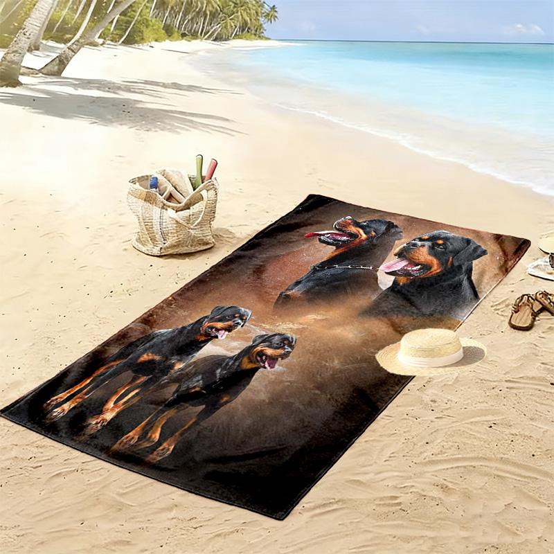 Rottweiler Print Beach Towel, Large Soft Quick Dry Towel for Beach Camping Swimming