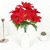 Simulated Flowers Lifelike Plant with Green Leaves Red Flower Flannel Christmas Fake Foliage Home Office Decor