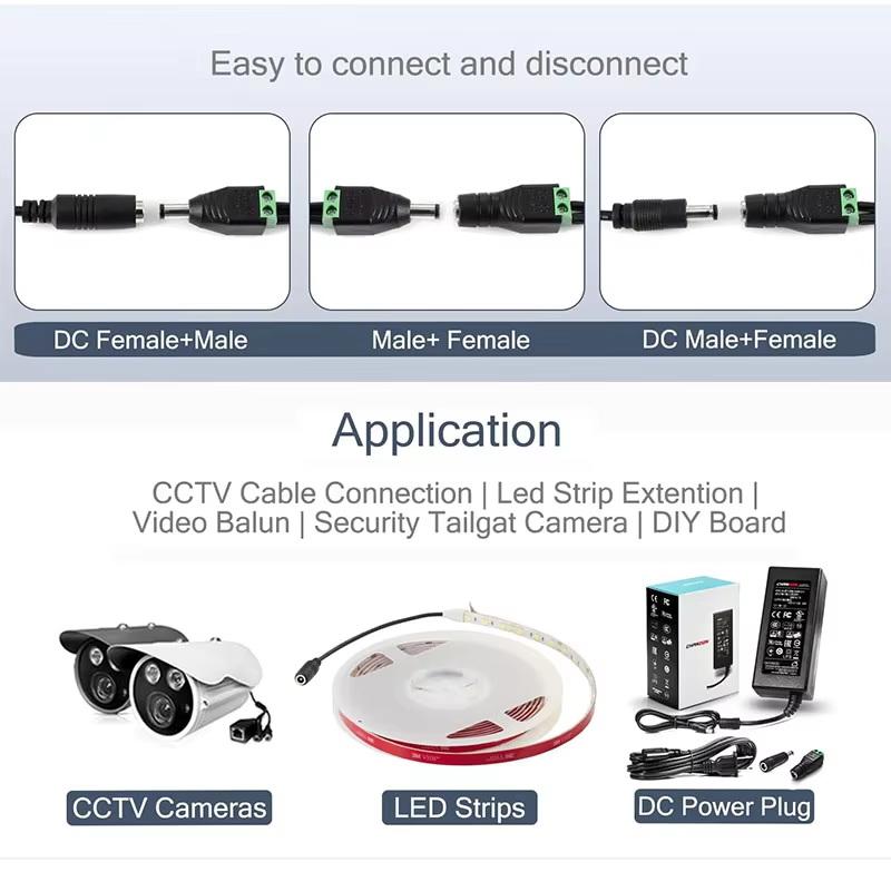 No Soldering Required Male Female CCTV Monitoring Video Cable Plug Connector for Home Indoor Surveillance Cabling