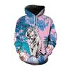 Plum Blossom Tiger Art Fleece Hoodie, Thick Warm Pullover for Men, Autumn Winter Wildcat Print Sweatshirt for Leisure Urban Strolls