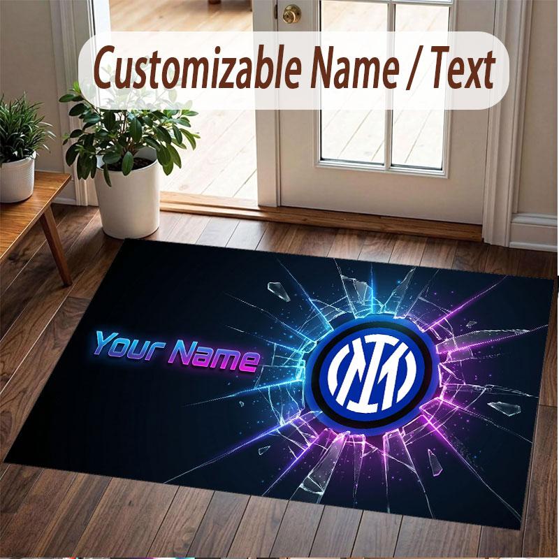 Custom Rug Inter Milan Pattern Print Name Text Soft Non‑Slip Floor Carpet for Home Indoor Decoration