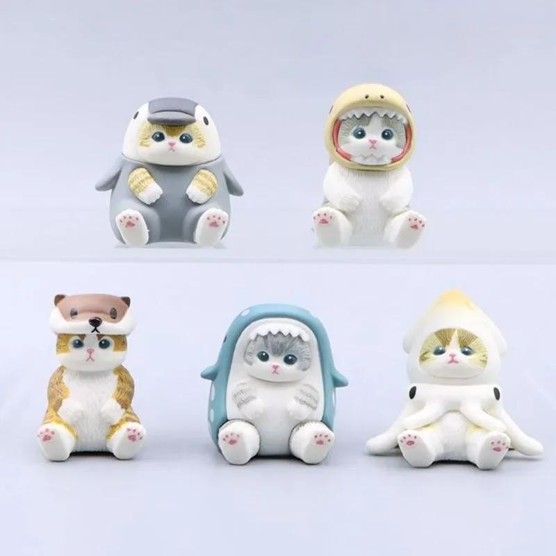 Mofusand COS Marine Creature Sitting Posture Figurine Toy Cat Squid Penguin Shark Desk Decor Birthday Gift for Collectors