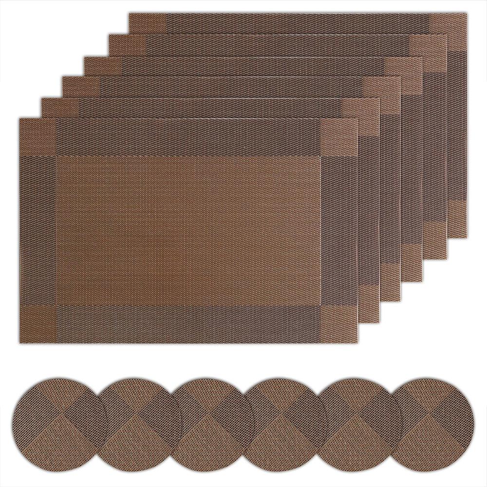 Набор из 6 элегантных салфеток и подставок, набор из плетеных виниловых салфеток, термостойких, нескользящих, моющихся салфеток для обеденного стола