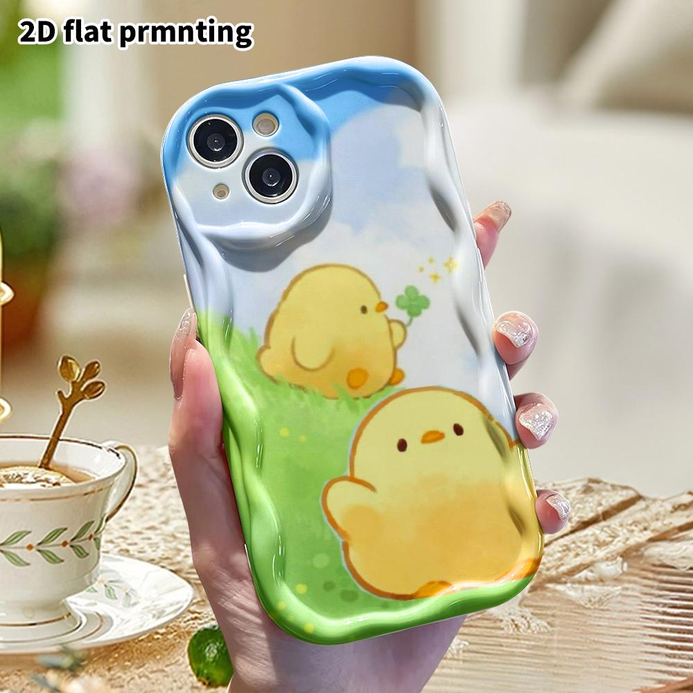 Phone case: 2D flat design suitable for iPhone 18 17 16 15 14 13 Pro protective case, featuring two little yellow chicks, perfect Christmas and Hallow