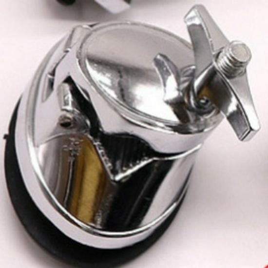 Silver Drum Accessories: Snare Drum Lug Stand, Drum Saddle, and Drum Adjuster.