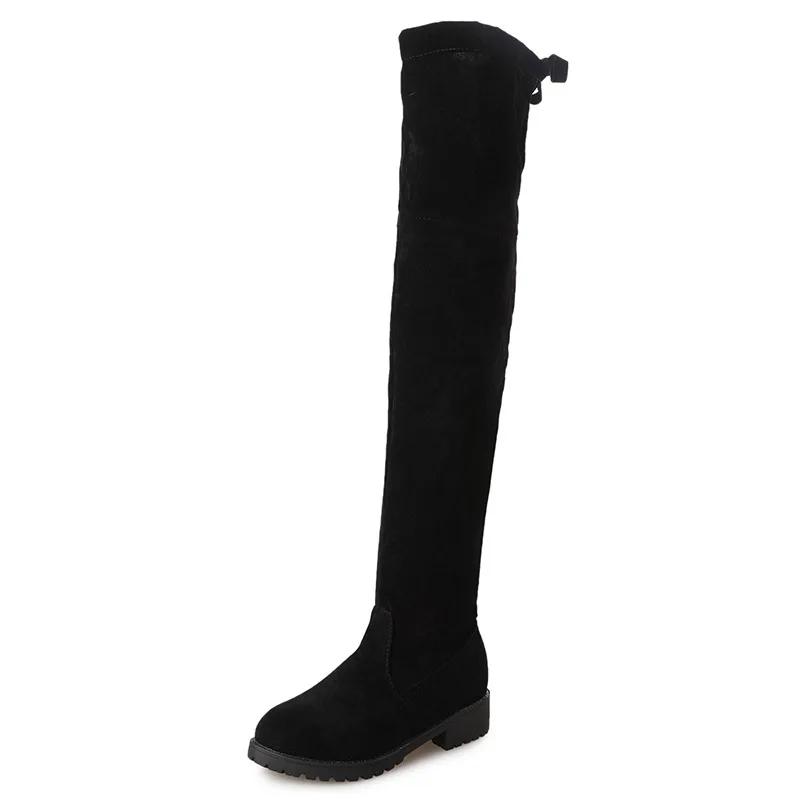 New Hot Women Boots Autumn Winter Ladies Flat Bottom Boots Shoes Over The Knee Thigh High Black Suede Long Boots 698
