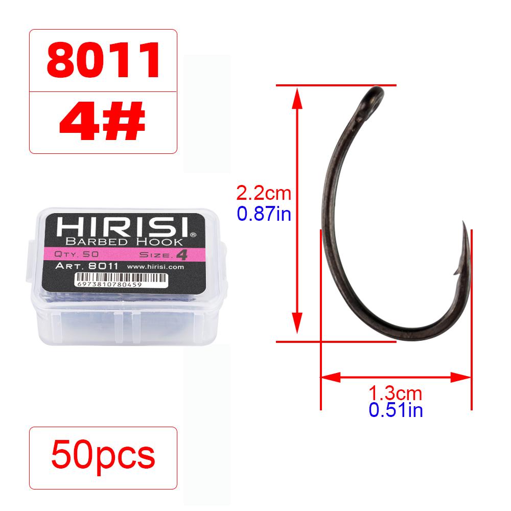 Hirisi 50/100 шт. Крючки для карповой ловли с покрытием PTFE Стальные крючки с бородкой В коробке 8011 Рыболовные аксессуары
