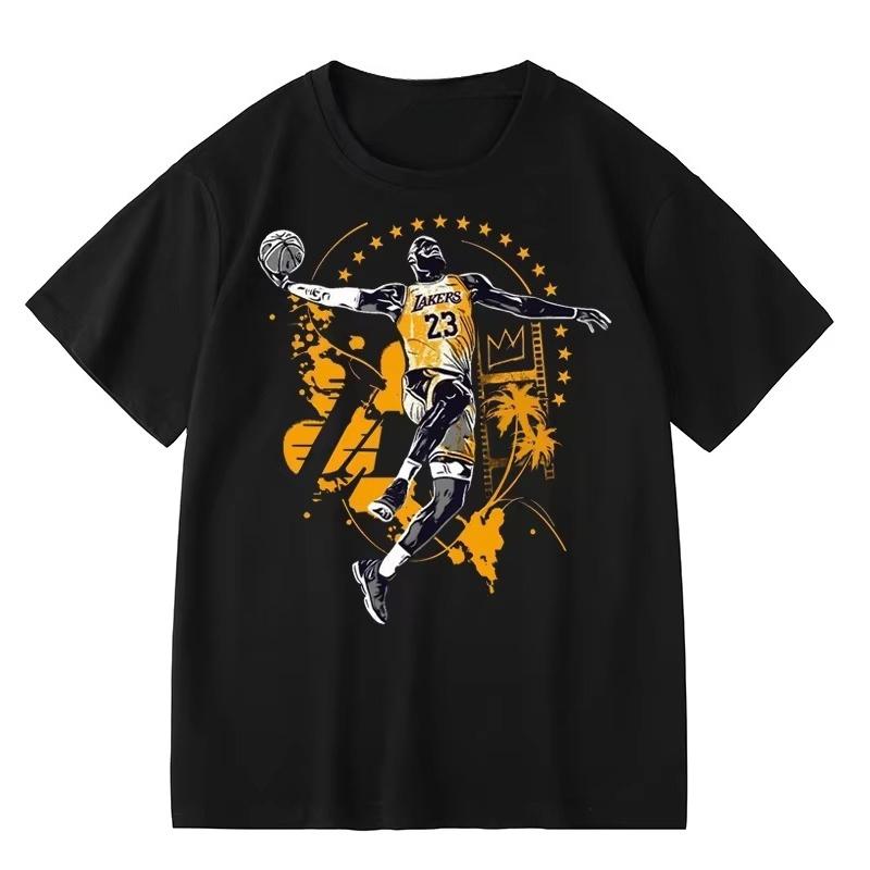 European and American Trendy Brand No. 23 James Dunk Illustration Commemorative Basketball Pure Cotton Top Short-sleeved T-shirt