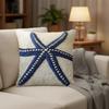 Navy Blue Starfish Pillow Cover 2D Faux Embroidery Print Nautical Beach Cushion Case For Sofa Bed Couch Coastal