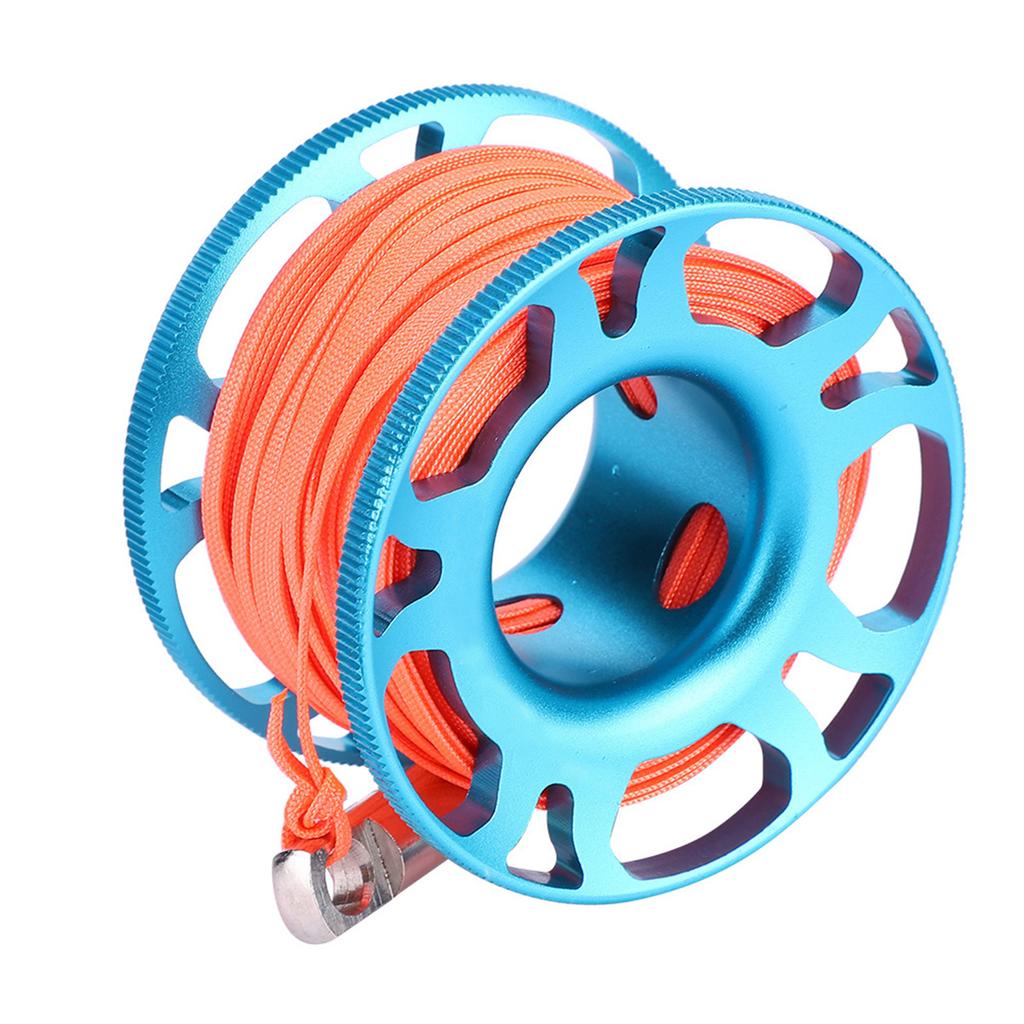 KEEP DIVING Aviation Aluminum Finger Reel Clip Scuba Diving Tech Spool 15m Line(Blue)