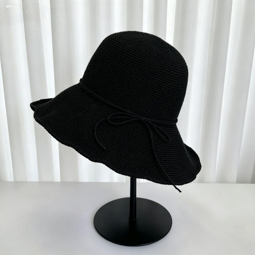 Ultra-fine woven handmade grass woven bucket hat women's travel big eaves fake sunscreen visor summer Lafite straw hat