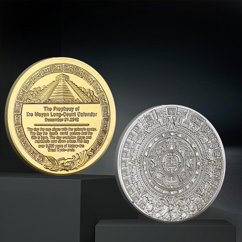 Памятная монета Майя, пирамида, солнечные часы, монета в иностранной валюте, коллекционная монета 40 мм, монета «Счастливая любовь» в защитной круглой коробке