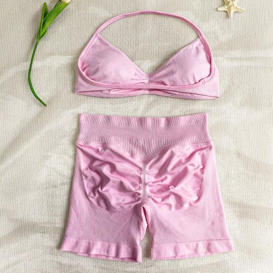 Комплект из 2 предметов для тренировок: Топ на бретелях с открытой спиной и Спортивные шорты с высокой талией и ремешками для женщин