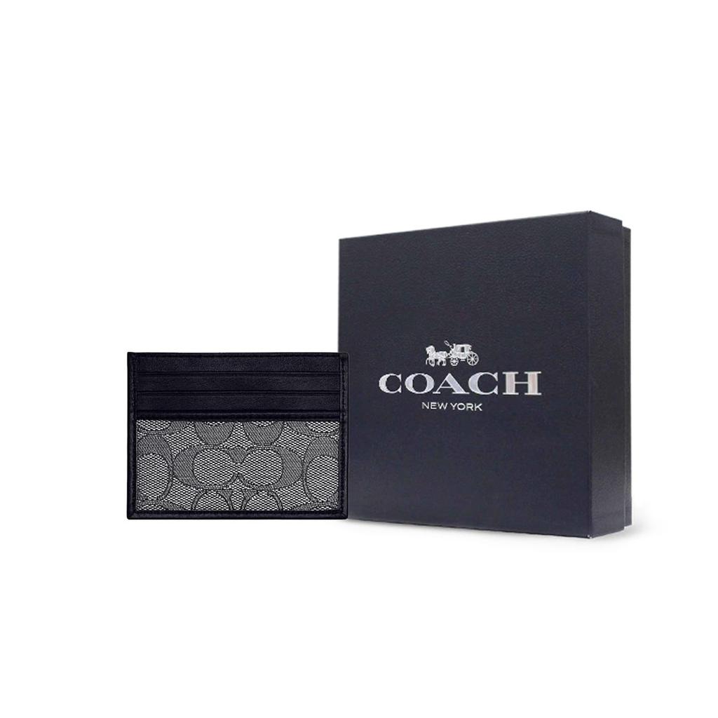 Coach Card Case 10 Minimalist Classic Monogram Stitching Card Slot Fabric And Leather Card Holder Men Card Holder Black Gray CC102-EVK