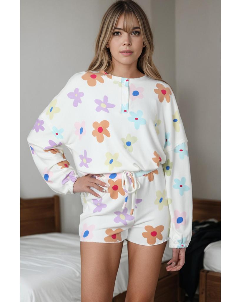 Azura Exchange Floral Henley Top and Shorts Set