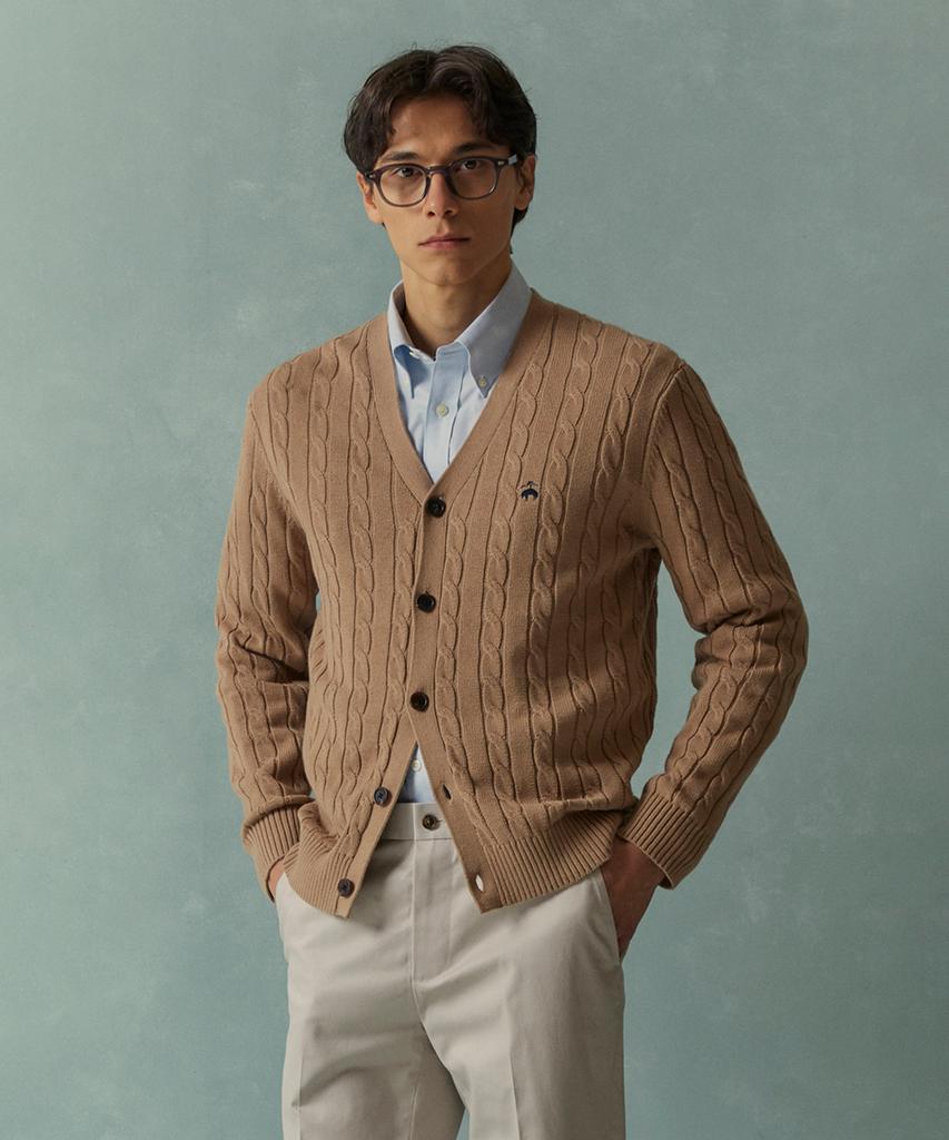 Хлопковый кардиган в косую вязку Brooks Brothers (бежевый) (Bbwcmbg101)